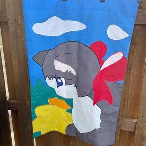 Spring Cat Smelling Daffodil Nylon Applique House Garden Flag Indoor Outdoor